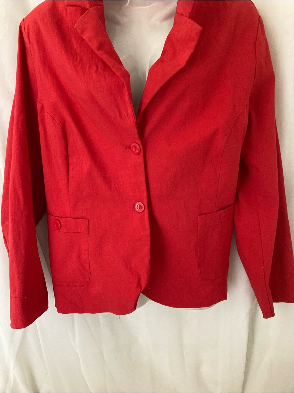 Red Cropped Blazer Size 16 XL Stretch Viscose Striped Lining